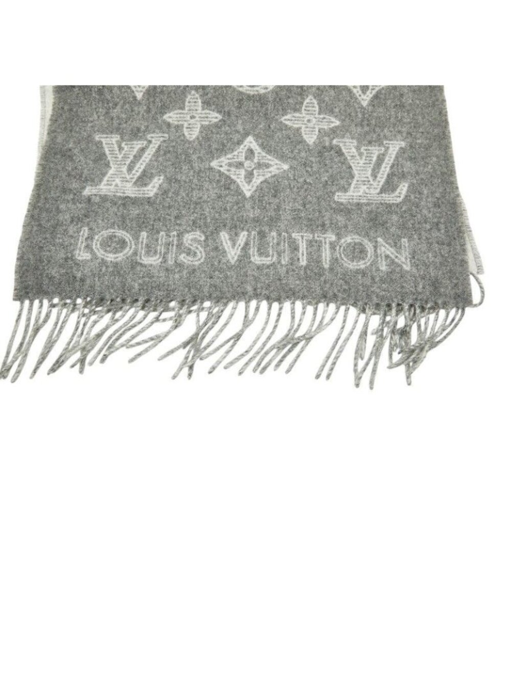 Louis Vuitton Scarf Monogram Shadow Gray White Wool 90% Cashmere - Picture 3 of 3